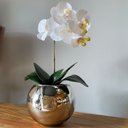 Ver imagem 3 de Orquídea Branca Artificial Arranjo no Vaso Espelhado Flores Permanentes