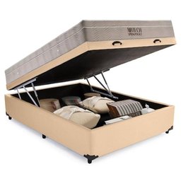 Cama Box Baú Casal Sintético + Colchão Ortobom Airtech Molas Ensacadas 138x188x65 Bege - 1