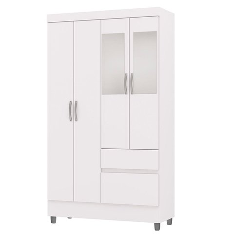Guarda Roupa Solteiro 103cm com Espelho Mayra Flex Branco V02 - Mpozenato