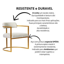 Kit 02 Poltronas Ohio Linho Bege Estrutura Dourado - 5