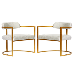 Kit 02 Poltronas Ohio Linho Bege Estrutura Dourado - 2