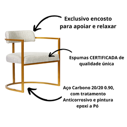 Kit 02 Poltronas Ohio Linho Bege Estrutura Dourado - 6