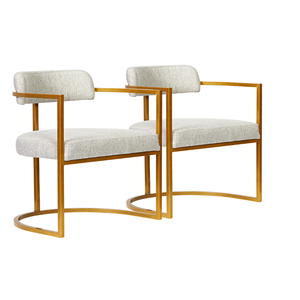 Kit 02 Poltronas Ohio Linho Bege Estrutura Dourado