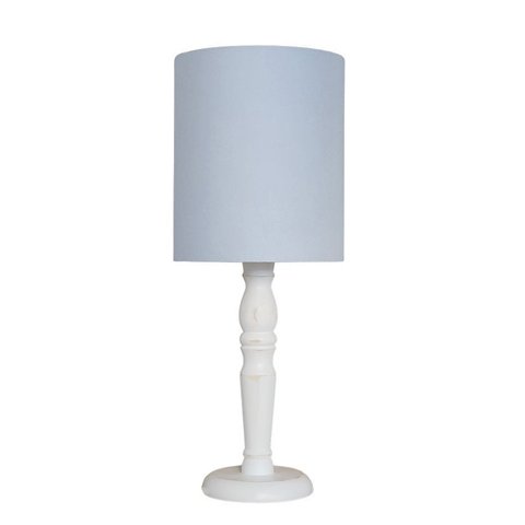 Luminária de Mesa Cúpula Tecido Azul Base Branco Provençal