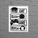 Ver imagem 1 de Quadro Eat Sleep Game Repeat 24x18cm - com vidro:Madeira preta