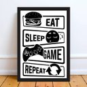 Ver imagem 2 de Quadro Eat Sleep Game Repeat 24x18cm - com vidro:Madeira preta
