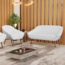 Ver imagem 2 de Kit 01 Namoradeira 02 Lugares e 01 Poltrona Giovana Linho Cinza A05 Pés Palito de Ferro - D'Rossi