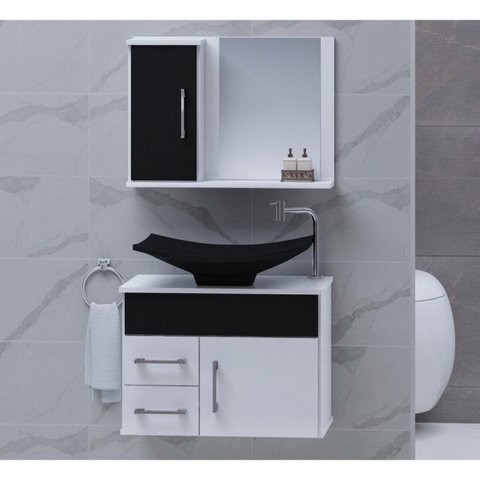 Kit com 2 Gabinetes para Banheiro com Cuba e Espelheira Turin Preto