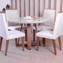 Ver imagem 1 de Mesa de Jantar Bennett Redonda 115 Cm - Natural C/ Vidro Off White