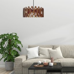 Luminária Teto tipo Pendente JADE MDF - Completa - Bola - Cor: Marrom - 2