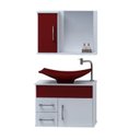 Ver imagem 3 de Kit com 2 Gabinetes para Banheiro com Cuba e Espelheira Turin Vermelho/Vinho
