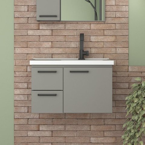 Kit com 2 Gabinetes para Banheiro em Aço 61,5cm Romã Cinza