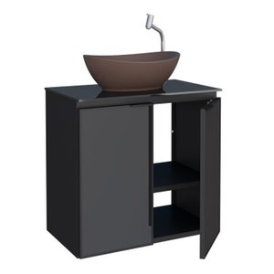 Kit com 2 Gabinetes para Banheiro em Aço 2 Portas com Tampo de Vidro e Porta de Vidro sem Cuba Umbu