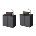 Ver mais imagens de Kit com 2 Gabinetes para Banheiro em Aço 2 Portas com Tampo de Vidro e Porta de Vidro sem Cuba Umbu Preto