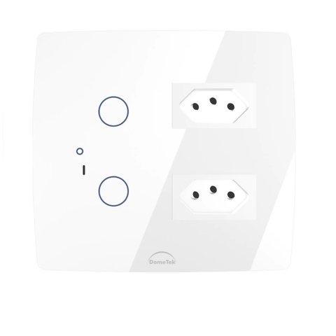 Interruptor Wifi Touch 2 Botões + 2 Tomadas 20a 4x4 Inteligente Branco Dometek Diamond 4x4