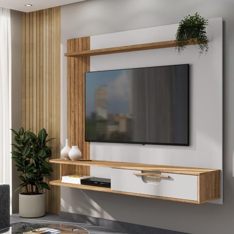 Painel Jeri Suspenso Tv 65 Polegadas Porta Ratan Sala - Cinamomo/ Off