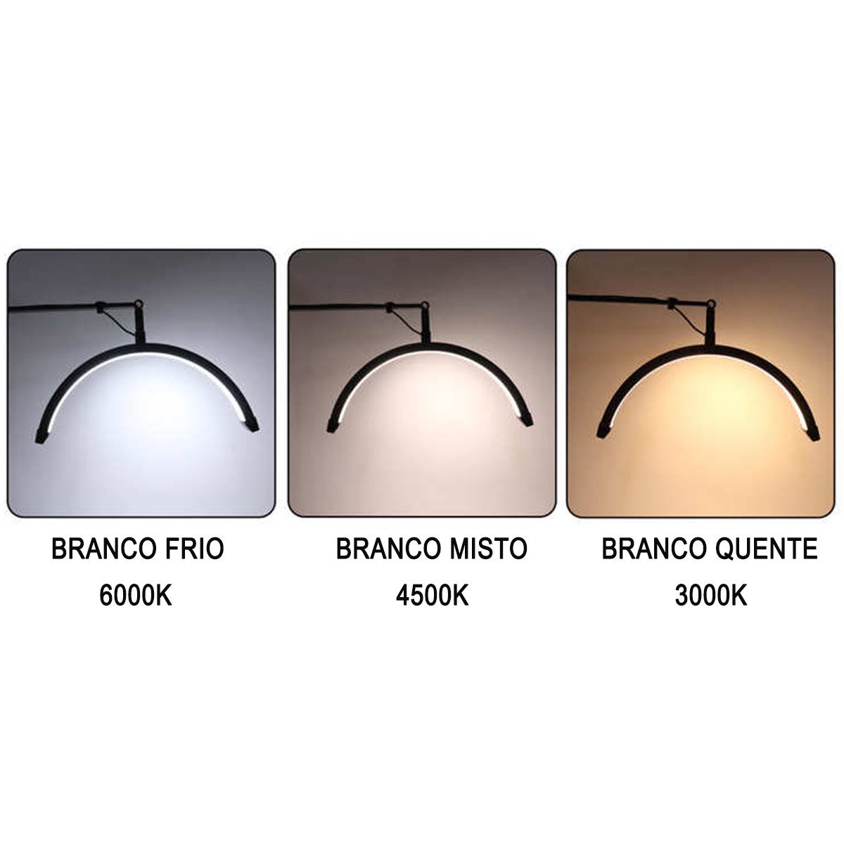 Luminaria Estetica Spa Salao de Beleza Arco Meia Lua 3 Tons Suporte Celular Mesa Limpeza de Pele Aju - 4