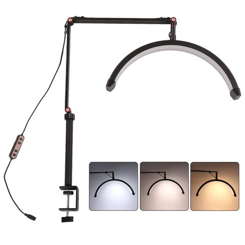 Luminaria Estetica Spa Salao de Beleza Arco Meia Lua 3 Tons Suporte Celular Mesa Limpeza de Pele Aju