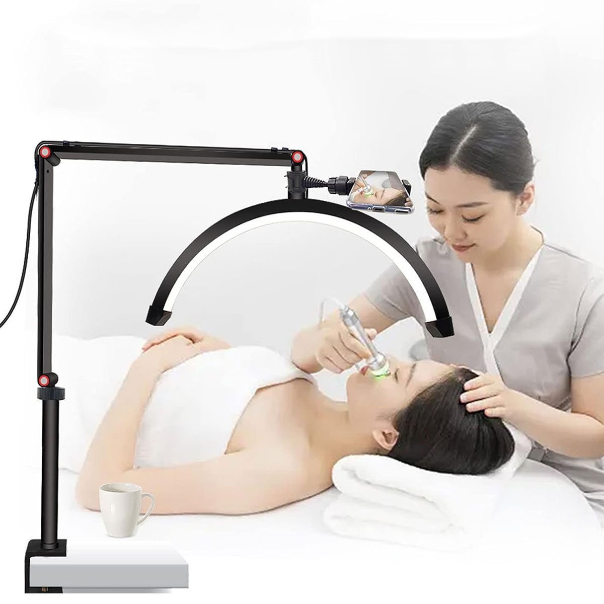 Luminaria Estetica Spa Salao de Beleza Arco Meia Lua 3 Tons Suporte Celular Mesa Limpeza de Pele Aju - 2