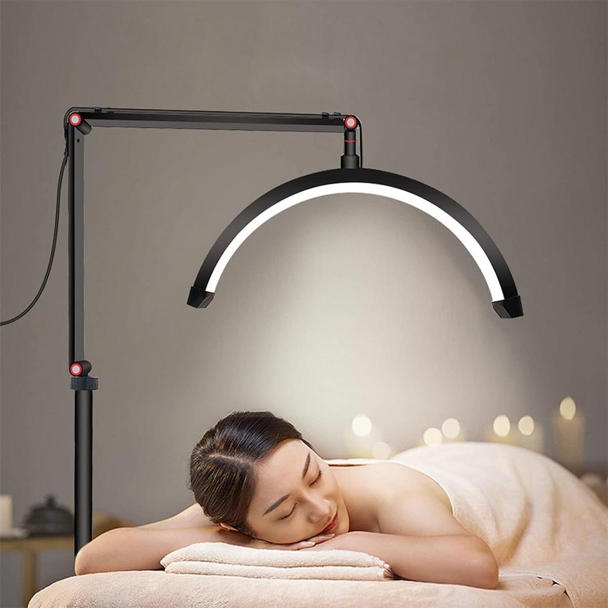 Luminaria Estetica Spa Salao de Beleza Arco Meia Lua 3 Tons Suporte Celular Mesa Limpeza de Pele Aju - 3