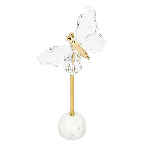 Escultura Decorativa Borboleta em Cristal e Dourado G