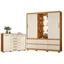 Ver imagem 1 de Guarda Roupa Solteiro com Cômoda Atena 2 Portas de Correr com Espelho 6 Gavetas MDP Off White
