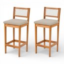 Ver imagem 1 de Kit 02 Banquetas Altas Brunella 99cm com Encosto Telinha Estilo Palha Linho Cru - Abmaza