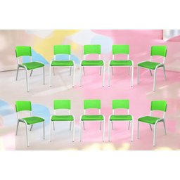 Kit 10 Cadeiras Iso Infantil Verde Limão Brinquedoteca Escola Creche Igreja Empilhavel - 1