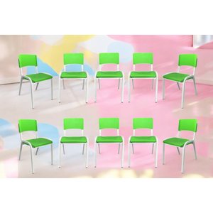 Kit 10 Cadeiras Iso Infantil Verde Limão Brinquedoteca Escola Creche Igreja Empilhavel