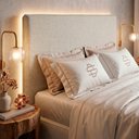 Ver imagem 1 de Cabeceira para Cama Box Casal Padrão Mirella 140cm Moderna com Frame Linho Bege - Desk Design