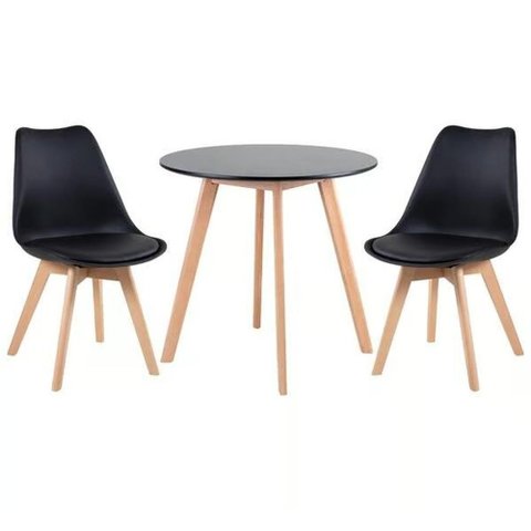 Conjunto Mesa Jantar Leda 80cm Preta + 2 Cadeiras Leda - Pretas