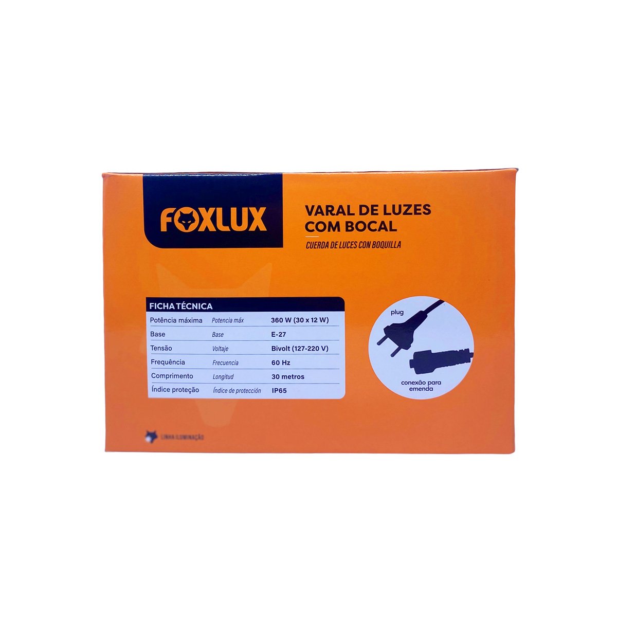 Varal de Luzes 30 Metros Bocal E-27 Bivolt sem Lampadas Foxlux - 9