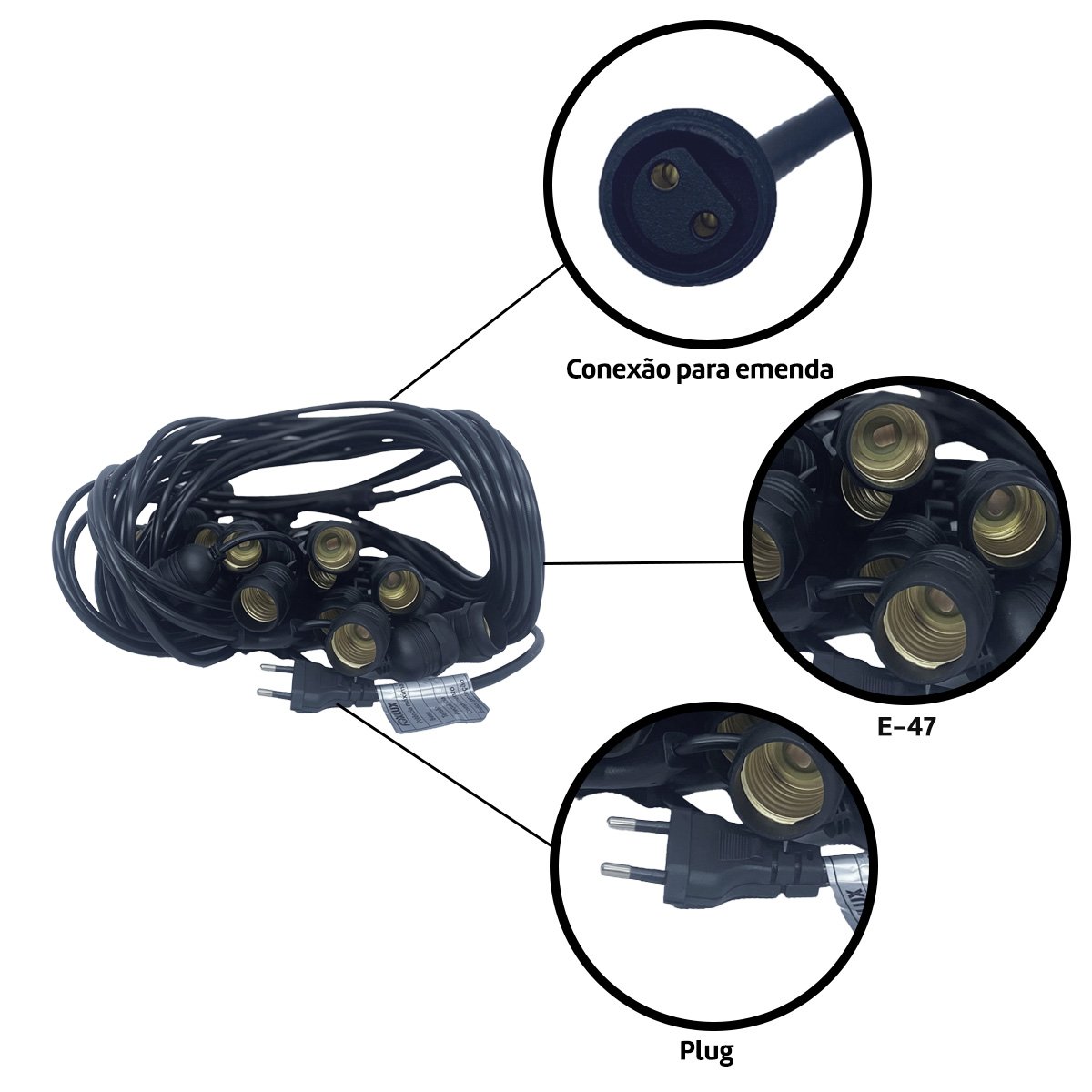 Varal de Luzes 30 Metros Bocal E-27 Bivolt sem Lampadas Foxlux - 6