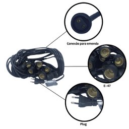 Varal de Luzes Bocal E-27 Foxlux - Bivolt, 30m, sem Lâmpadas - 4