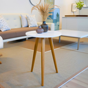 Ver imagem 2 de Mesinha Lateral de Canto com Pé Palito Estilo Retro Mesa Pequena Decorativa MDF Branca