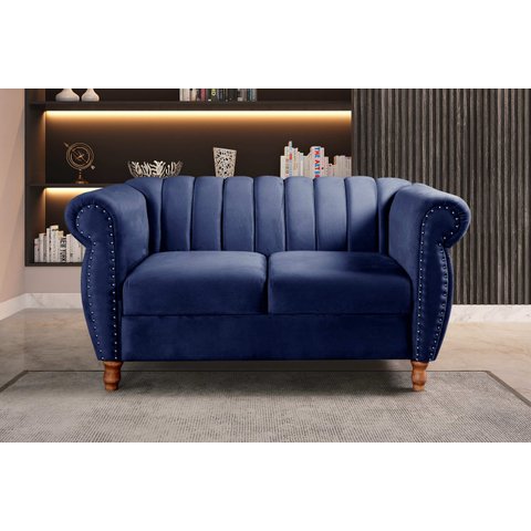 Namoradeira Realeza Sofá Chesterfield Decoração Sala Recepção Estilo Retrô Azul Marinho