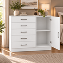Ver imagem 4 de Cômoda para Roupas com 5 Gavetas e 1 Porta, Móvel Organizador para Quarto - Branco