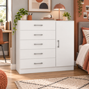Ver imagem 3 de Cômoda para Roupas com 5 Gavetas e 1 Porta, Móvel Organizador para Quarto - Branco