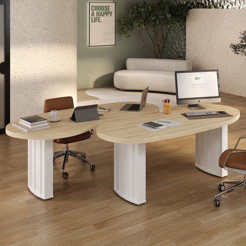 Conjunto para Escritório 2 Mesas Organic em Tamburato 2000cm Carvalho E Branco
