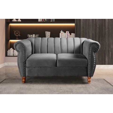 Namoradeira Realeza Sofá Chesterfield Decoração Sala Recepção Estilo Retrô Cinza