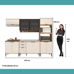 Armário de Cozinha Completa C Balcão Miami Studio Carraro Off White C Freijó - 8