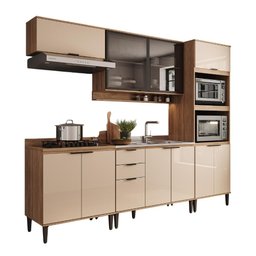 Armário de Cozinha Completa C Balcão Miami Studio Carraro Off White C Freijó - 3