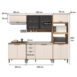 Armário de Cozinha Completa C Balcão Miami Studio Carraro Off White C Freijó - 4