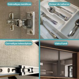 Armário de Cozinha Completa C Balcão Miami Studio Carraro Off White C Freijó - 10