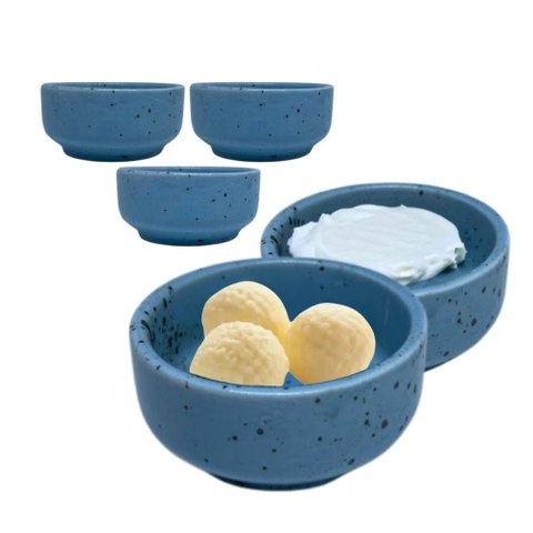 Kit 15 Mini Manteigueira Individual para Restaurante Porcelana Azul 60ml Porta Geléia para Hotel