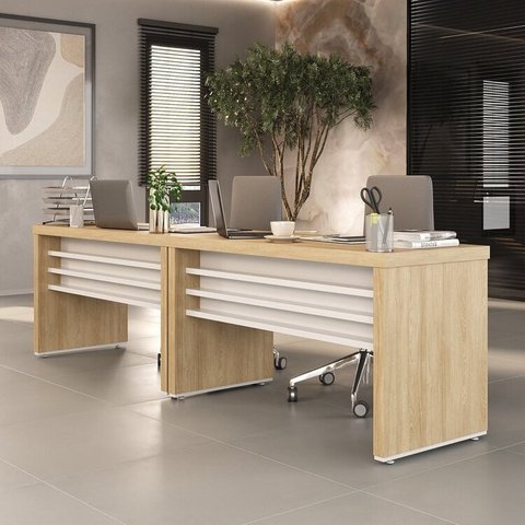Conjunto para Escritório com 2 Mesas Tamburato 1400 140cm Carvalho E Branco