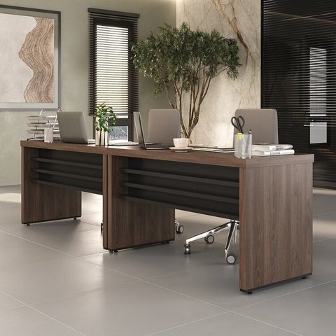 Conjunto para Escritório com 2 Mesas Tamburato 1400 140cm Charuto E Preto
