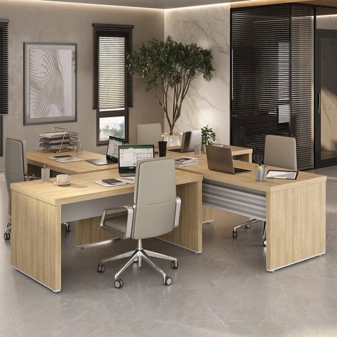 Conjunto Executivo 4 Mesas Tamburato 1600 1585cm Carvalho E Branco