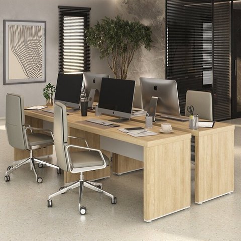 Conjunto para Escritório com 4 Mesas Tamburato 1400 1400cm Carvalho E Branco