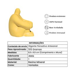 Estátua Decorativa Gigante Pensativo Artesanal 10x8,5cm em Resina Mineral - Amarelo - 4
